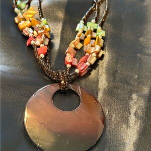 Multicolor Beaded Necklace with Silver Pendant
